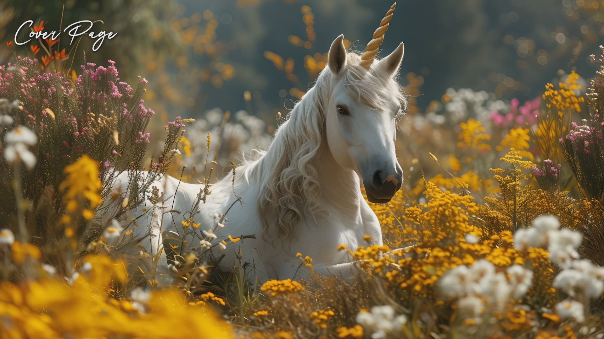 video of calendar pages showing four images: a group of white unicorns walking on a forest path, a black winged unicorn standing in a snowy forest, a white winged unicorn ready to take flight, and another white winged unicorn standing in a snowy setting.