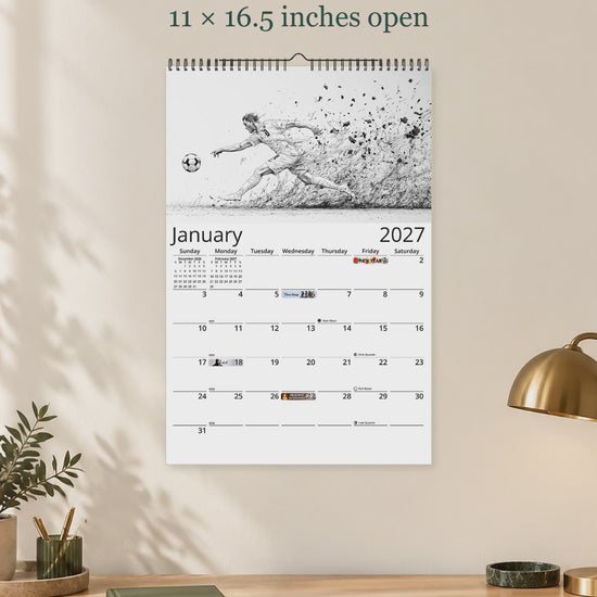 Artistic Soccer 2027 wall calendar — size and layout overview