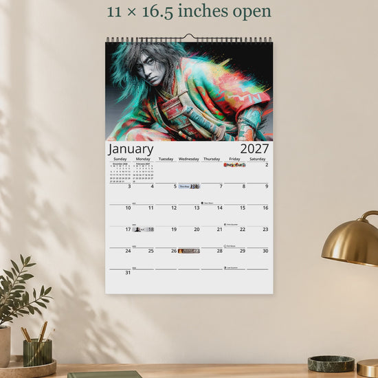 Anime Ronin 2027 wall calendar — size and layout overview