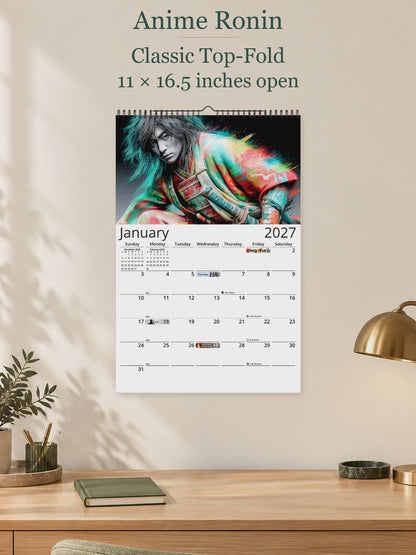 Anime Ronin 2027 wall calendar — size and layout overview
