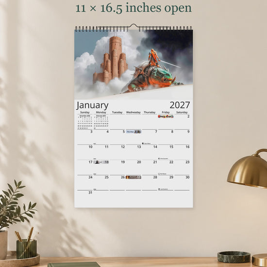 Epic Fantasy 2027 wall calendar — size and layout overview
