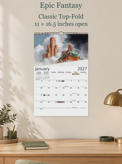 Epic Fantasy 2027 wall calendar — size and layout overview