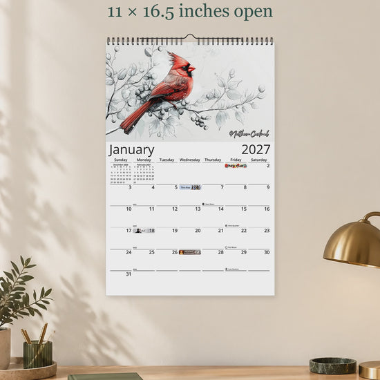 Avian Sketches 2027 wall calendar — size and layout overview