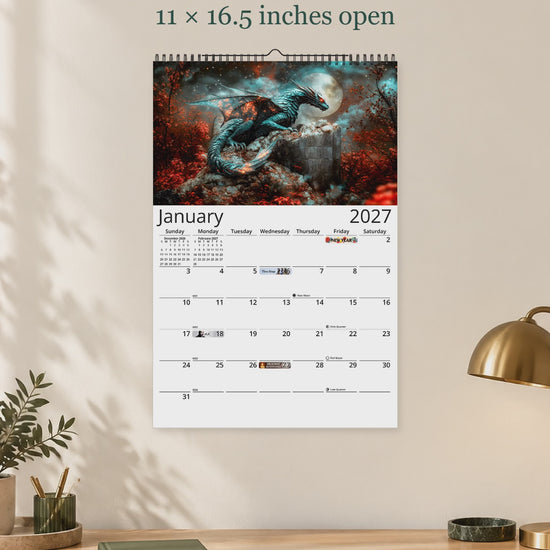 Dragon Dark 2027 wall calendar — size and layout overview