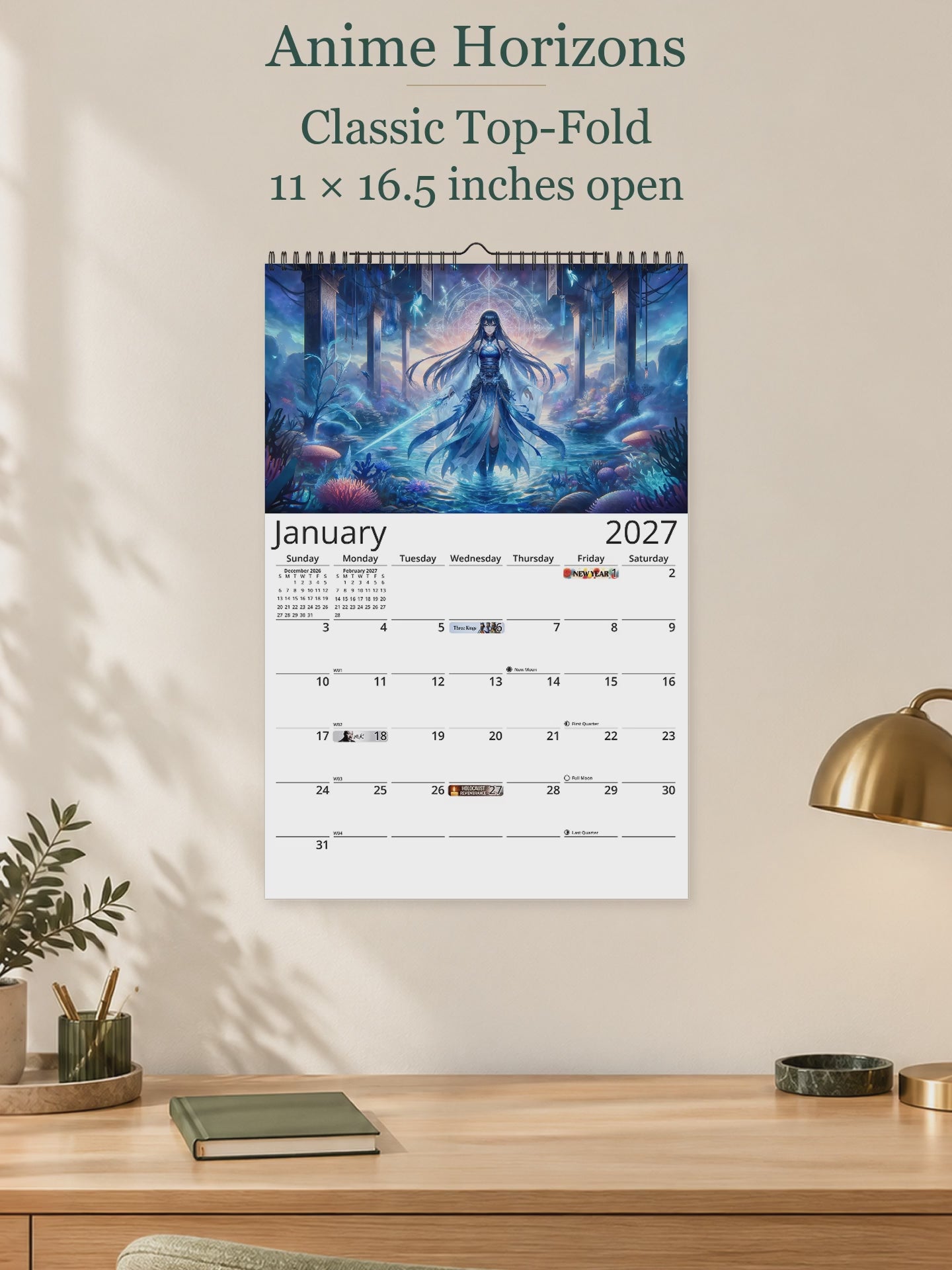 Anime Horizons 2027 wall calendar — size and layout overview