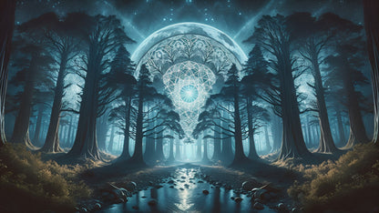 Kaleidoscope Gaming Mouse Pad - Moonlit Forest Panorama