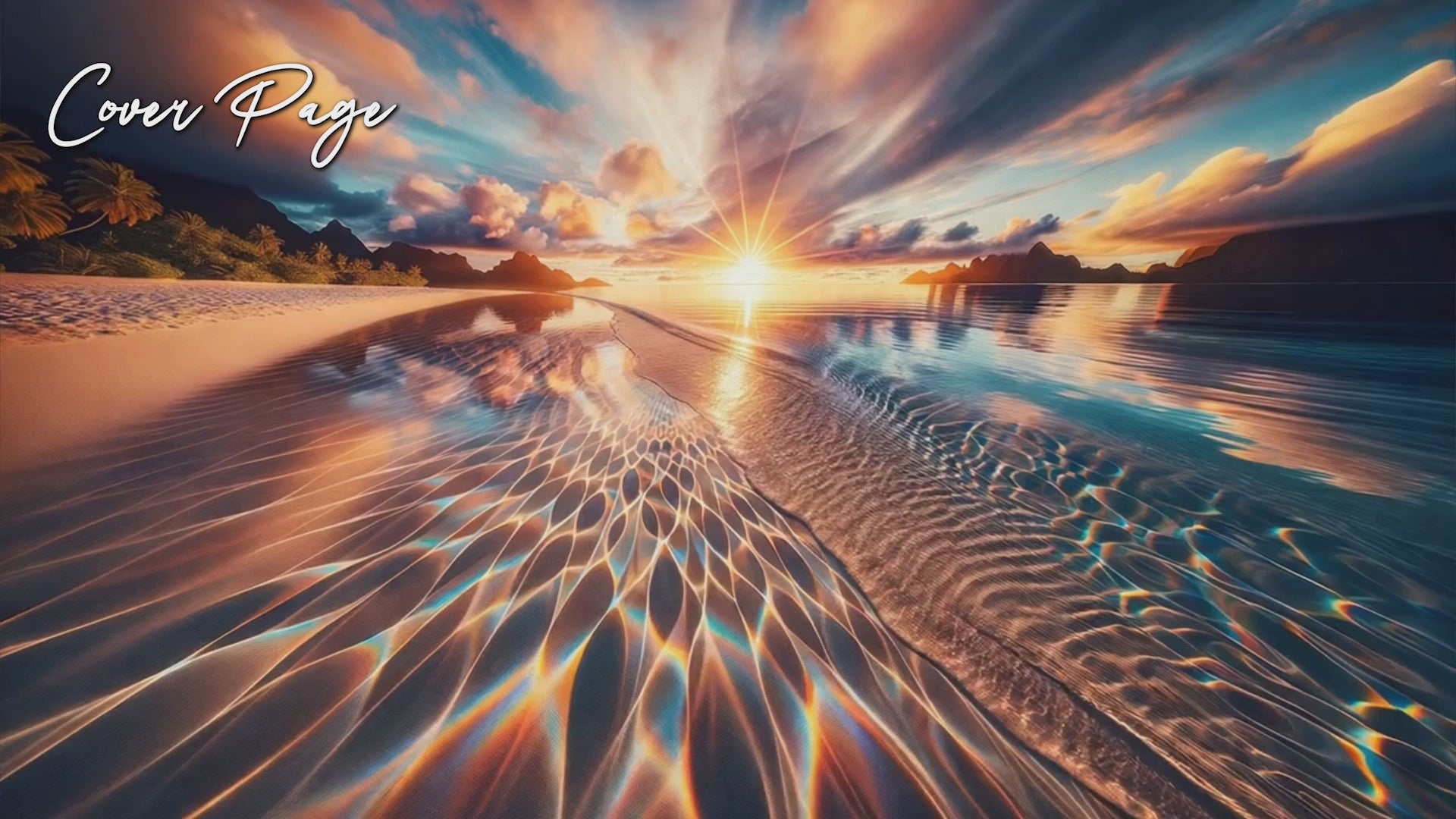 Calendar pages showing various serene and colorful beach scenes at the Sands of Bora Bora, each with unique kaleidoscope water reflections and sunsets