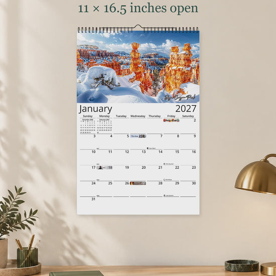 Artistic National Parks 2027 wall calendar — size and layout overview