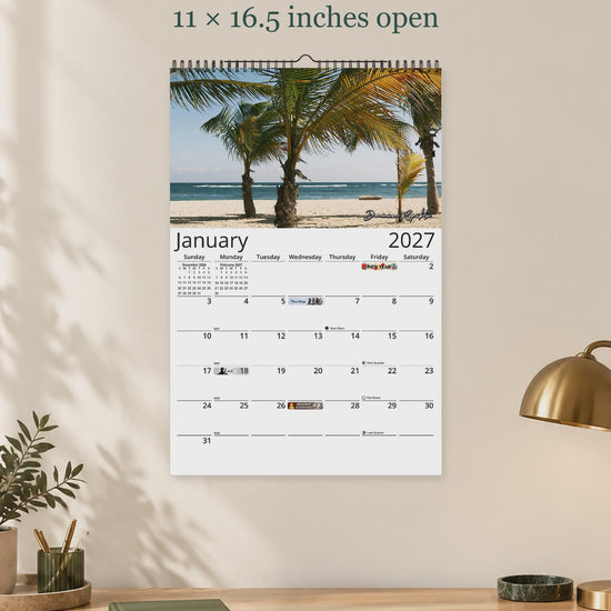Beaches 2027 wall calendar — size and layout overview