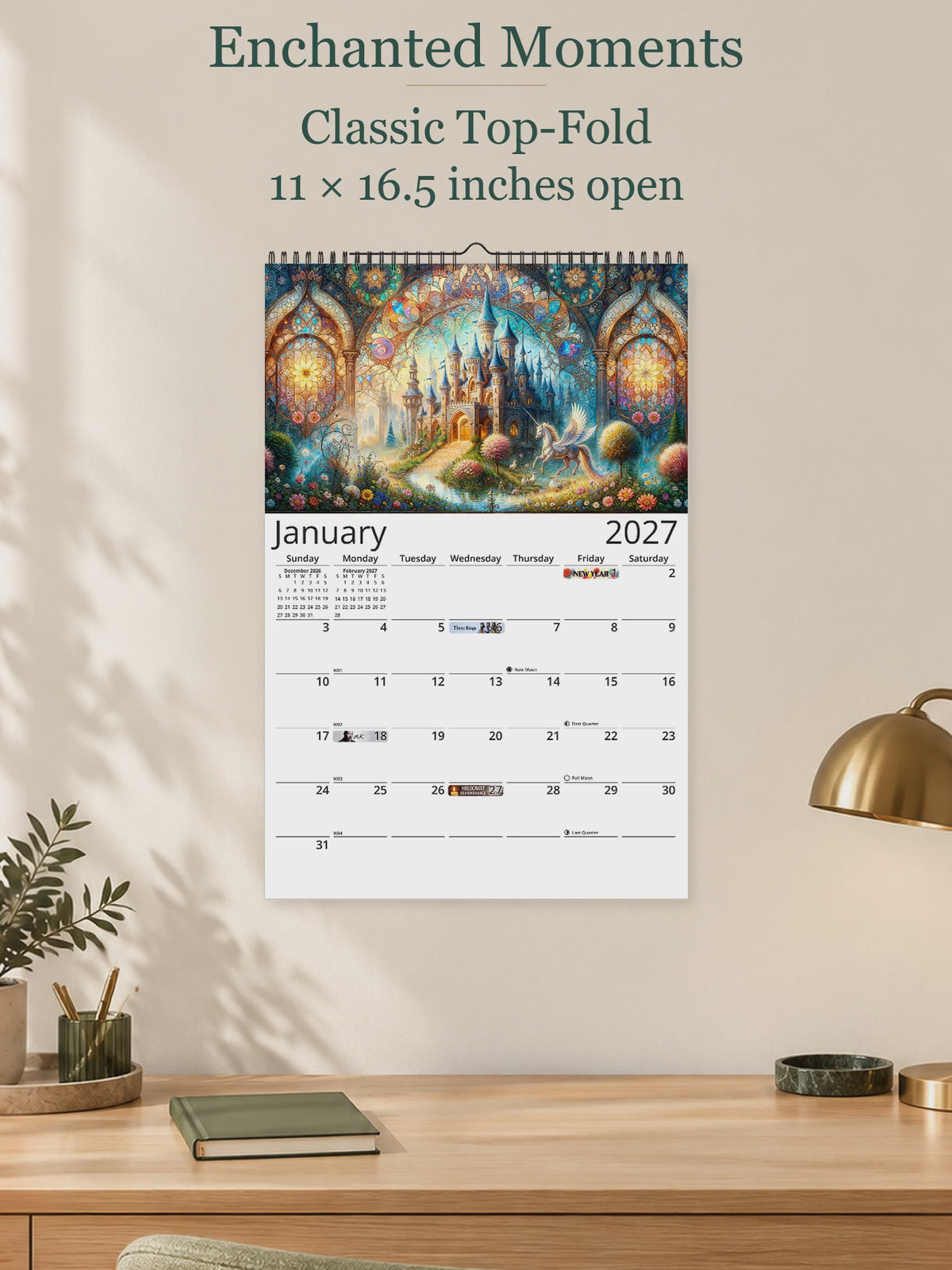Enchanted Moments 2027 wall calendar — size and layout overview