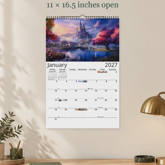 Enchanted Realms 2027 wall calendar — size and layout overview