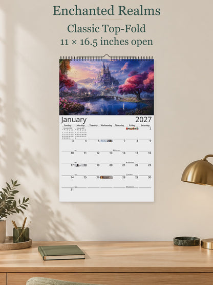 Enchanted Realms 2027 wall calendar — size and layout overview