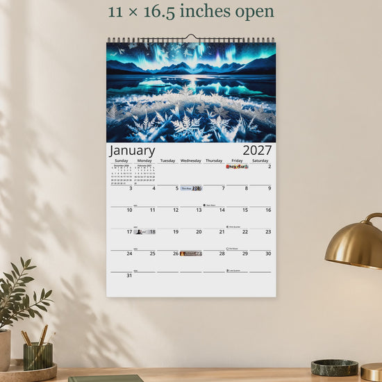Alaska Celestial Dance 2027 wall calendar — size and layout overview