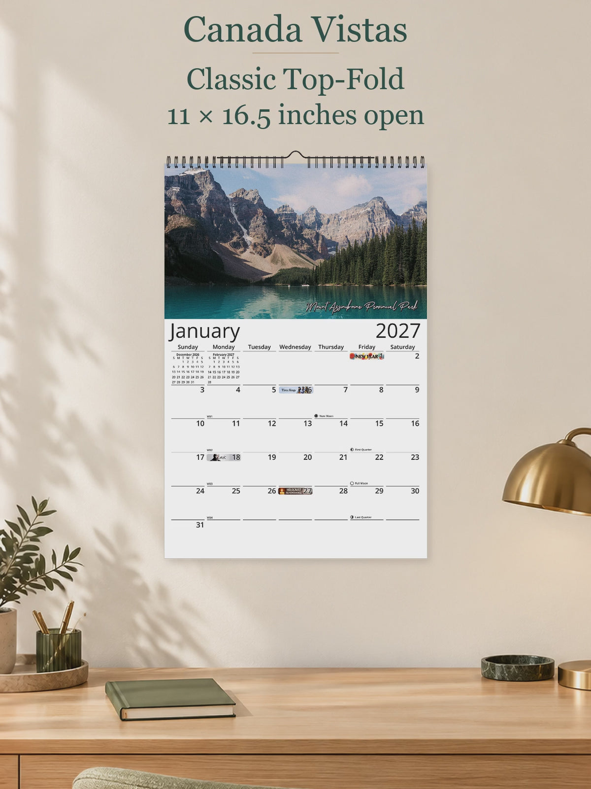 Canada Vistas 2027 wall calendar — size and layout overview