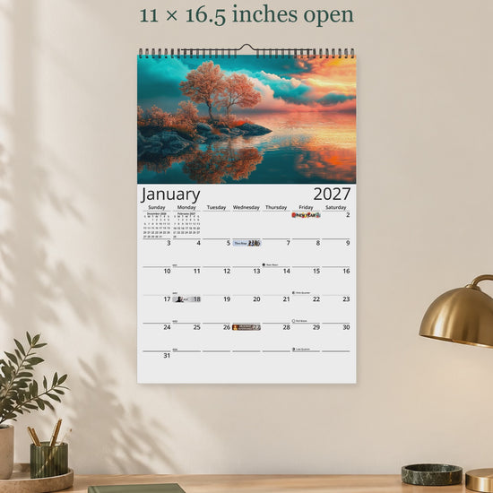 Autumn Serenity 2027 wall calendar — size and layout overview