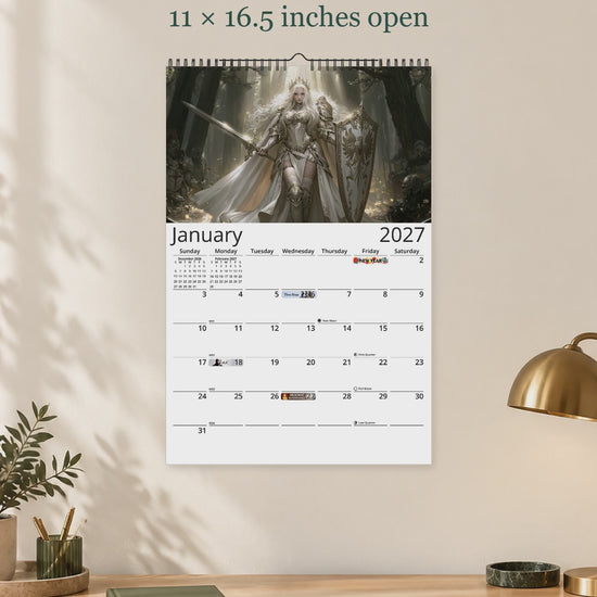 Anime Warrioress 2027 wall calendar — size and layout overview