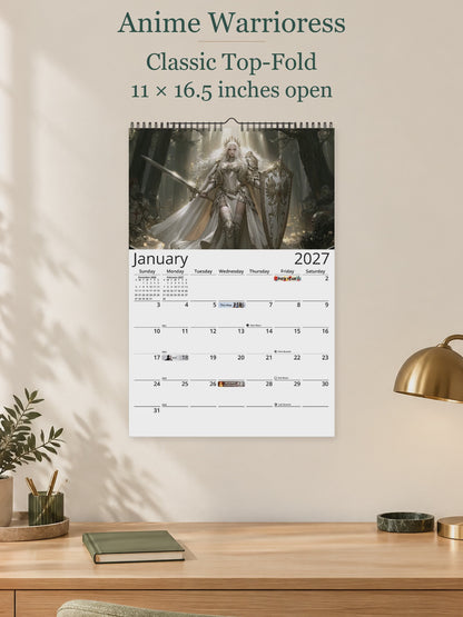 Anime Warrioress 2027 wall calendar — size and layout overview