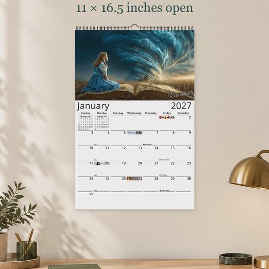 Emerald City Books 2027 wall calendar — size and layout overview