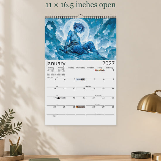 Anime Mystic Radiance 2027 wall calendar — size and layout overview