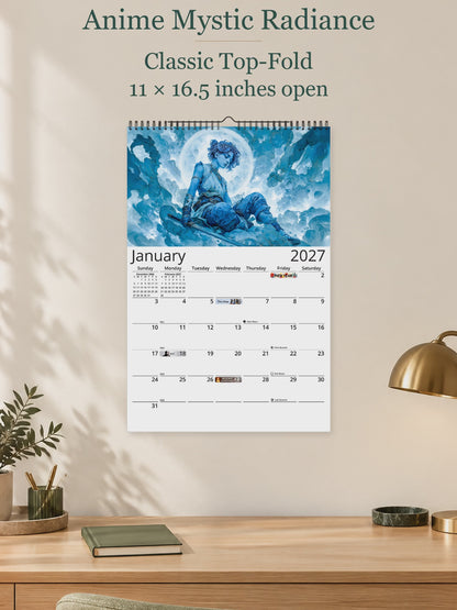 Anime Mystic Radiance 2027 wall calendar — size and layout overview